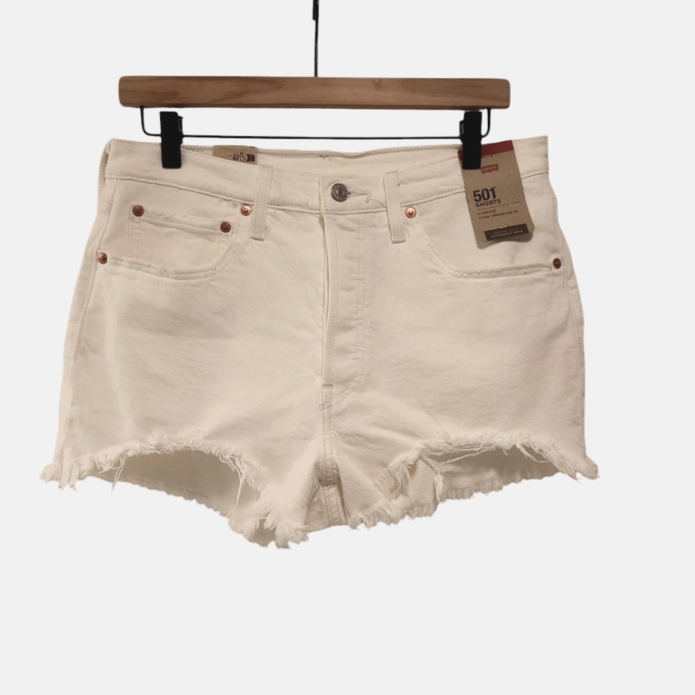 Levi's, New  501 Jean Shorts, White, A High-Rise, Frayed Hemline, Women's sz 30,
